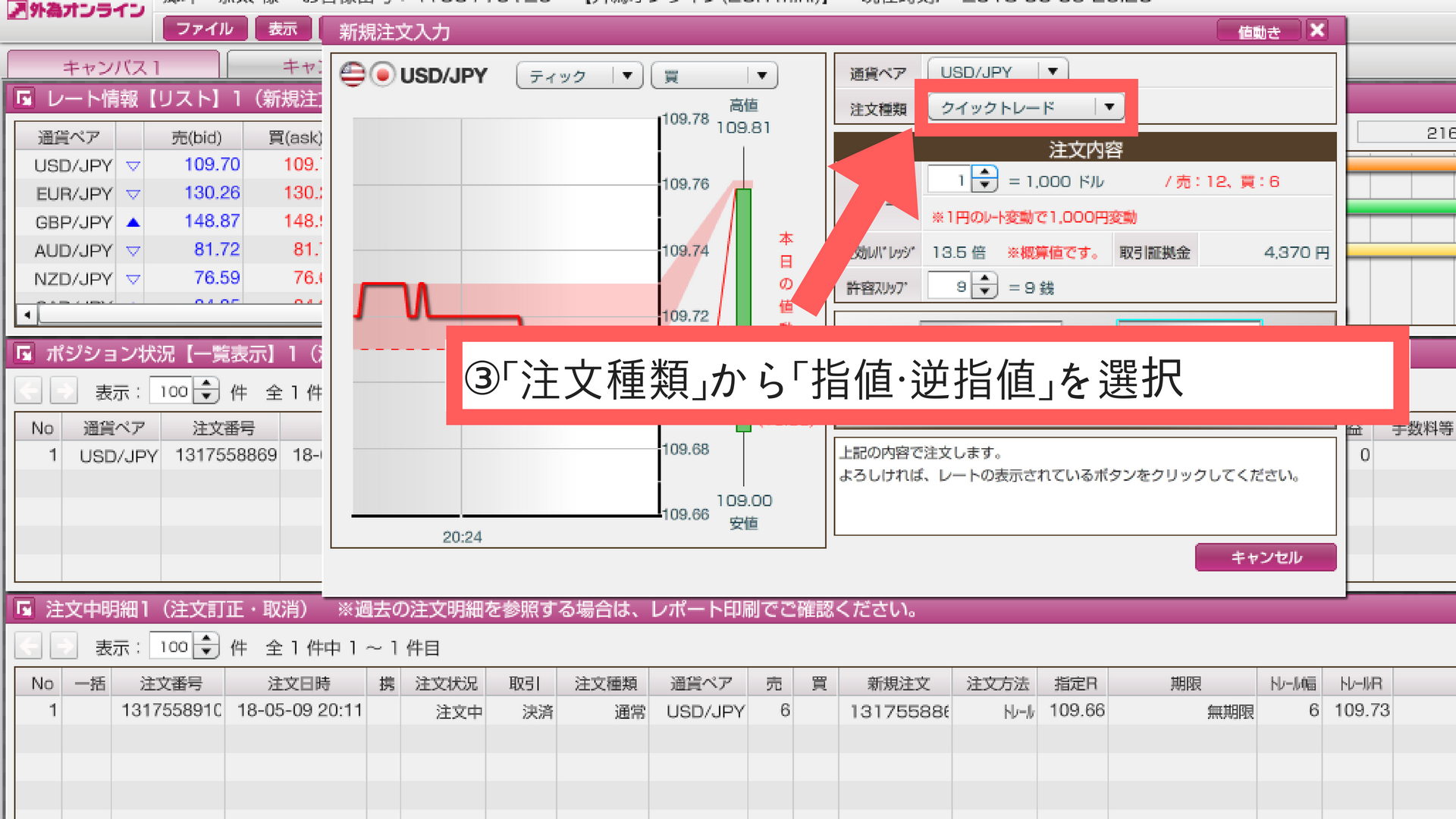 トレーリングストップ注文
